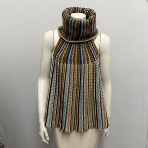 Missoni Sleeveless Crochet Knit Sweater Top BIG Turtleneck Earth Tones Size 40